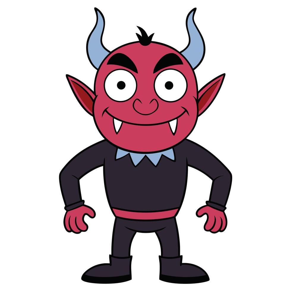 Cartoon character illustration of a smiling red devil with horns vector
