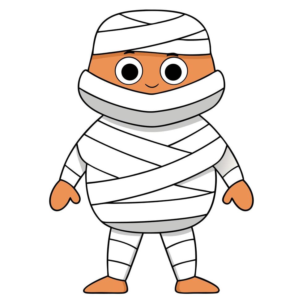 Cute cartoon mummy character wrapped in bandages for halloween celebration graphic vector