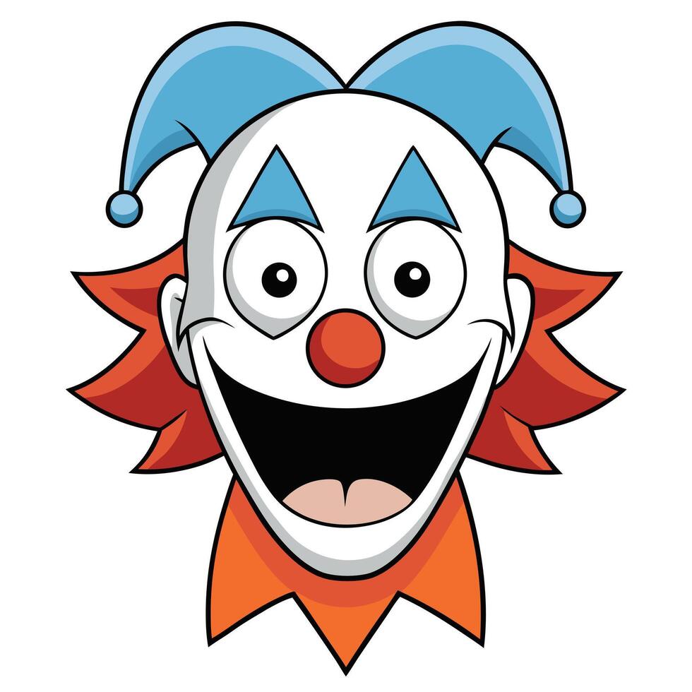 Smiling cartoon clown face illustration with blue hat and red nose vector