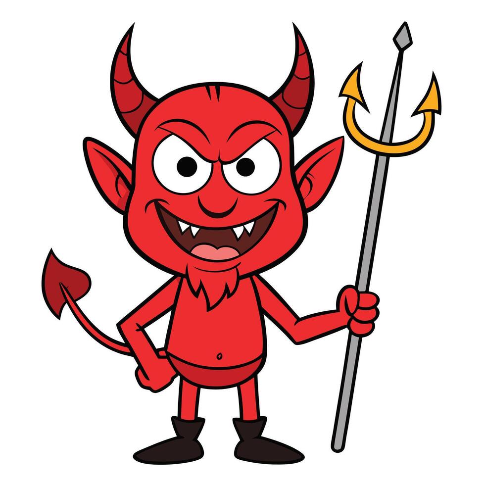 Cartoon red devil with trident illustration for halloween themed designs vector