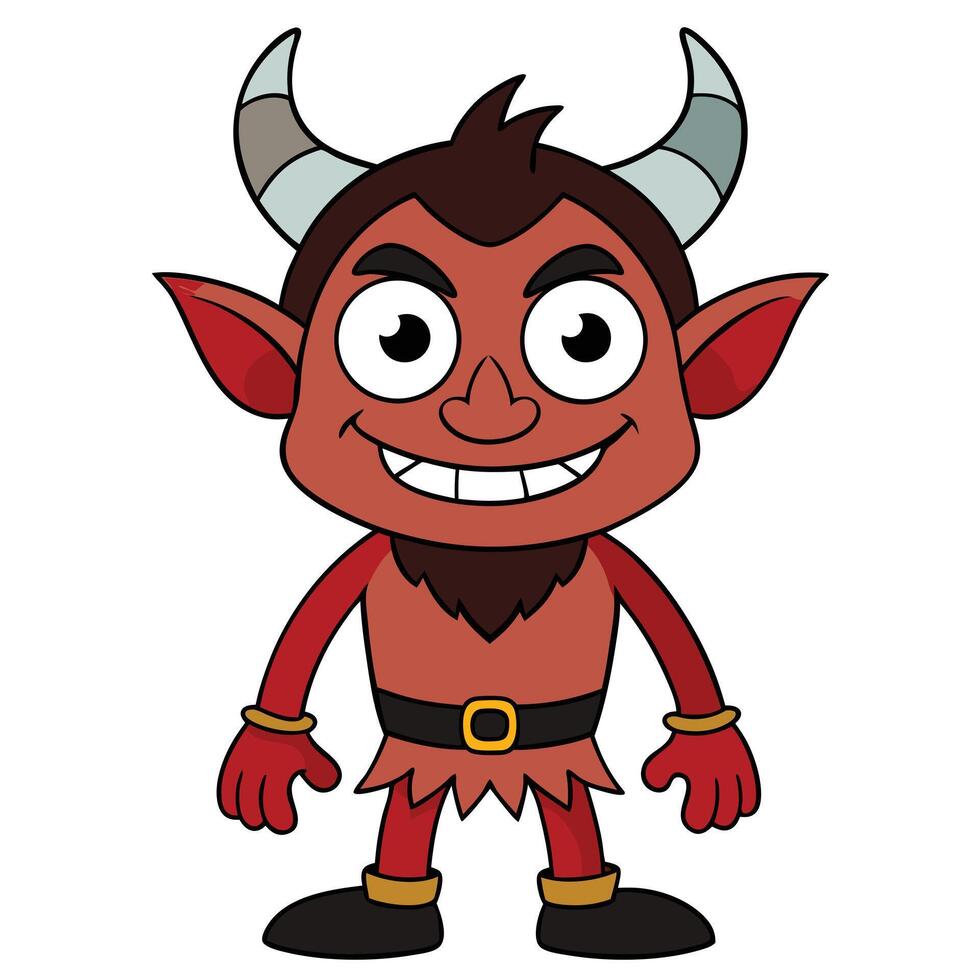 Cartoon devil illustration with smiling face and spiky beard for halloween theme vector