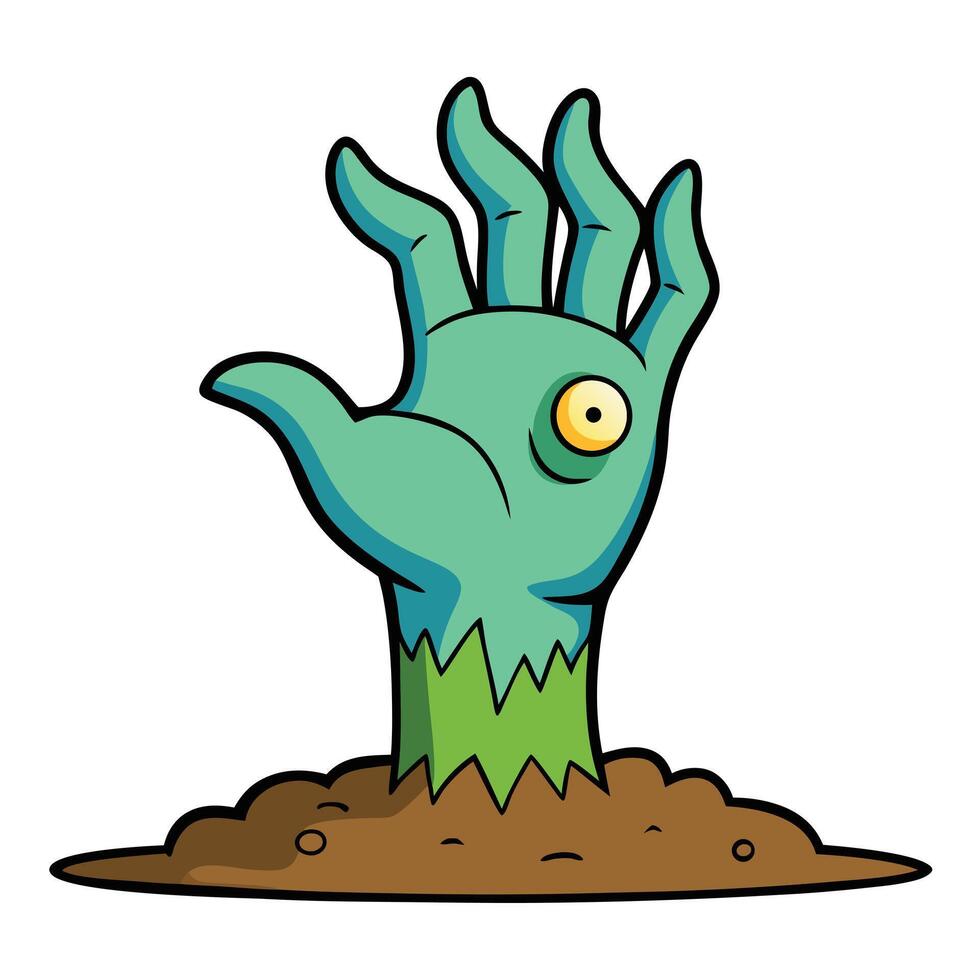 Cartoon zombie hand rising from the ground halloween theme illustration vector