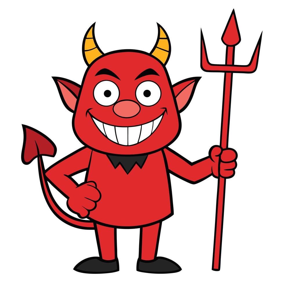 Cartoon red devil character with trident and tail ready for halloween celebrations vector