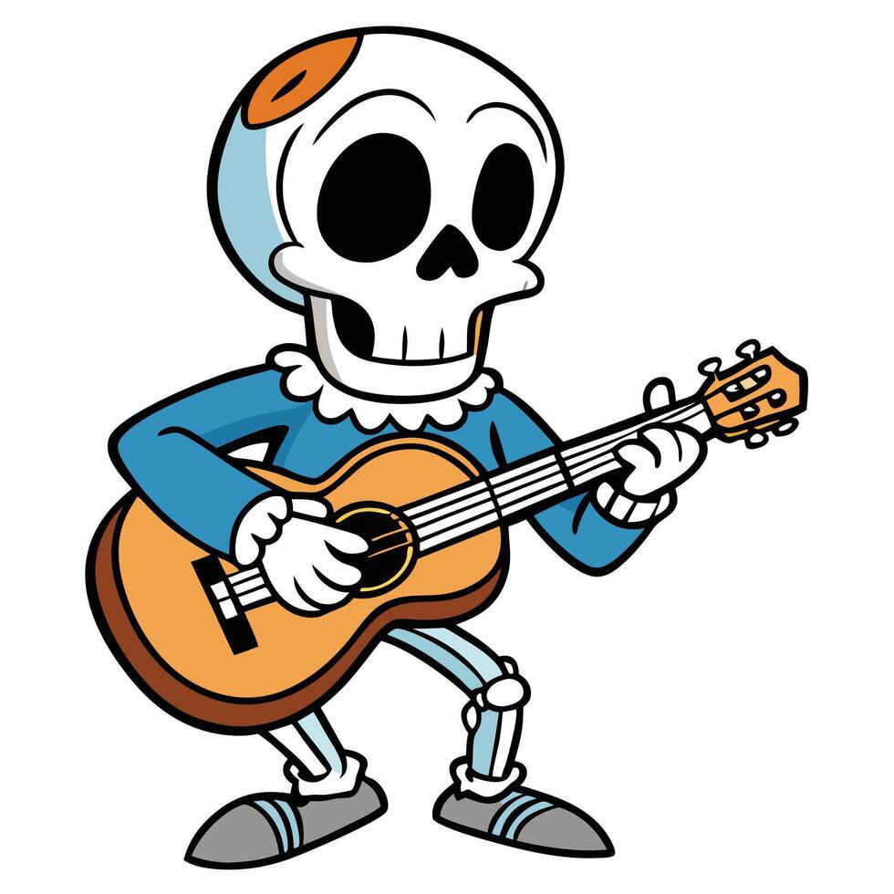 Cartoon skeleton playing guitar illustration for day of the dead celebration vector
