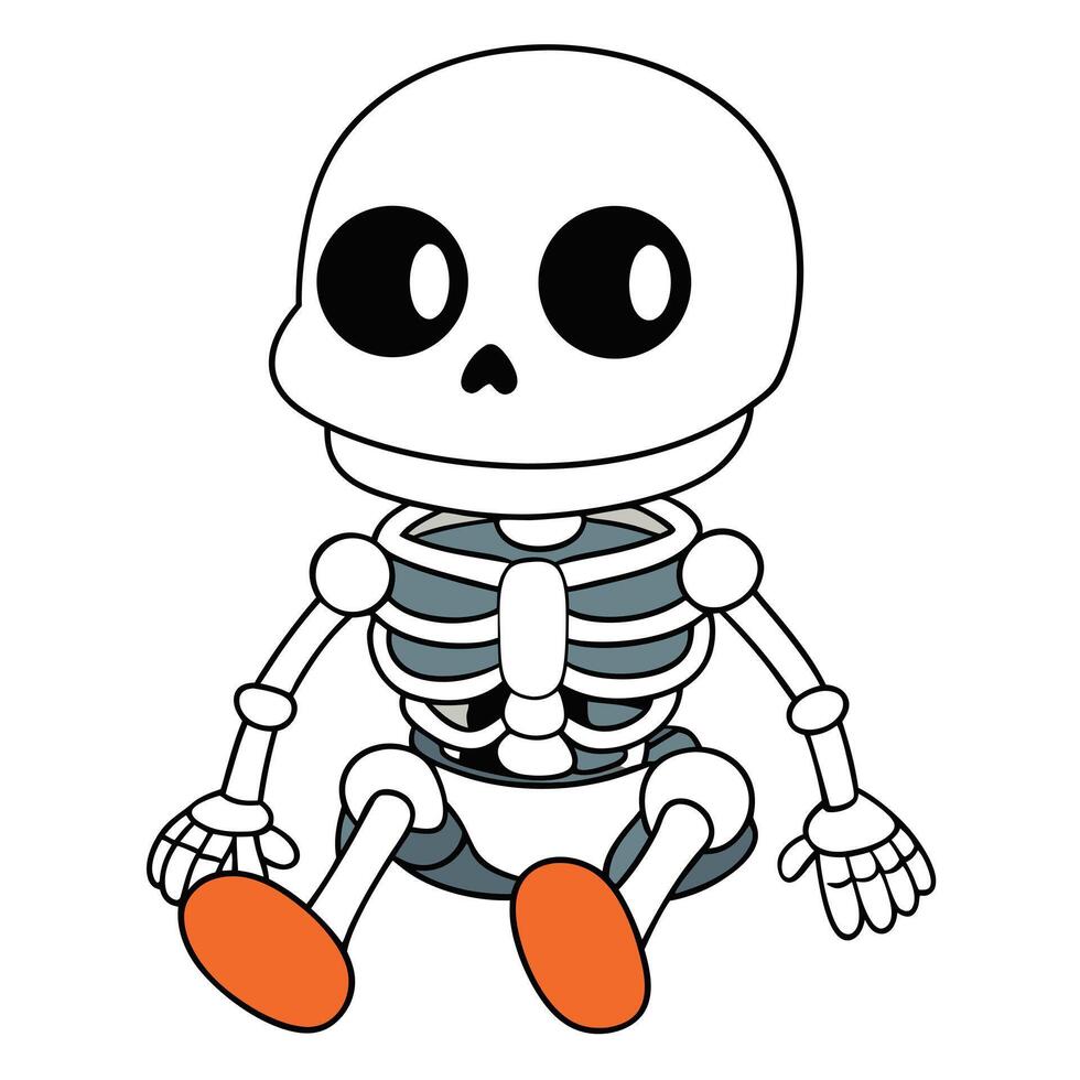 Cute cartoon skeleton sitting down halloween or day of the dead illustration vector