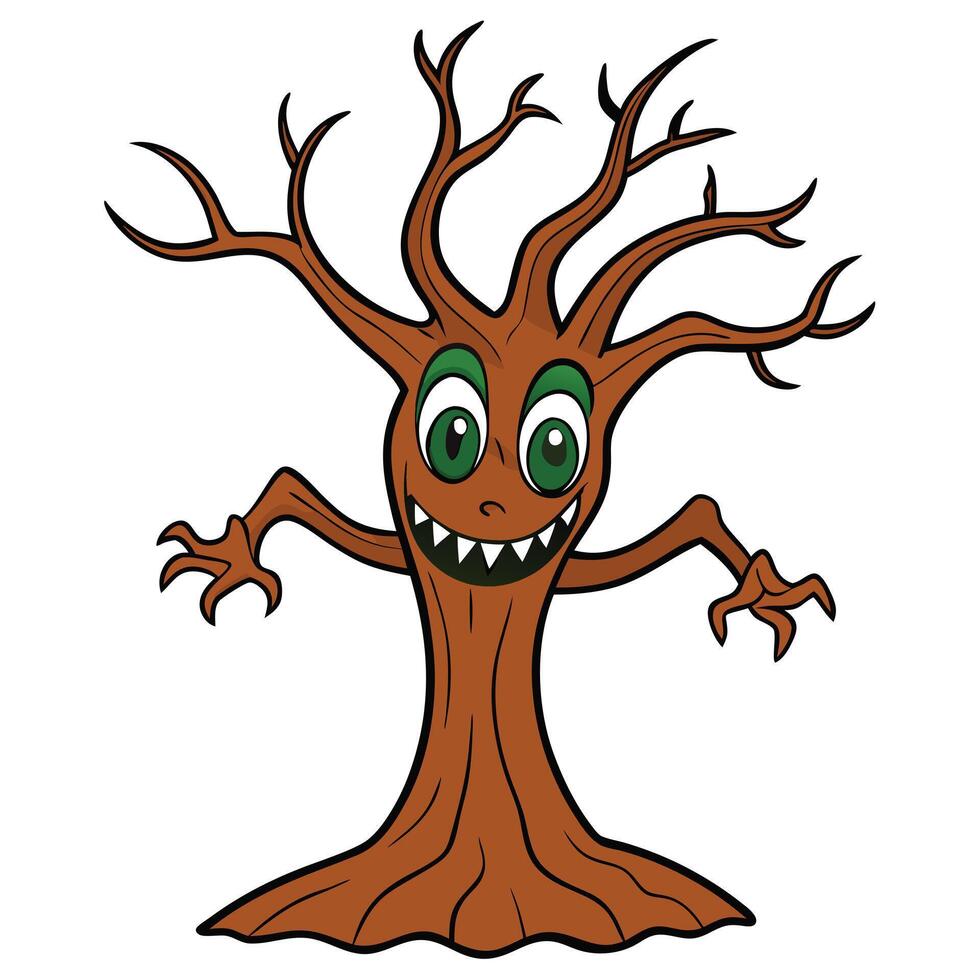 Cartoon spooky tree with big eyes smiling for halloween illustration vector