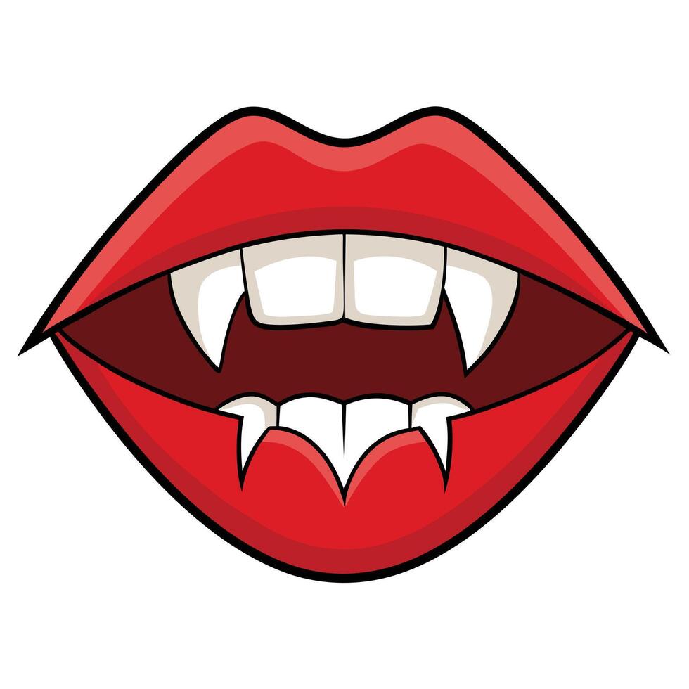 Cartoon vampire mouth with red lips and sharp fangs spooky halloween design vector