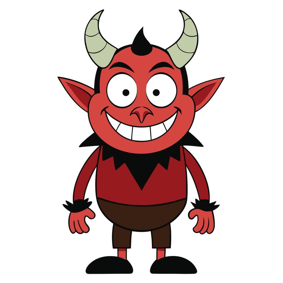 Cartoon red devil illustration with big smile and horns for halloween vector