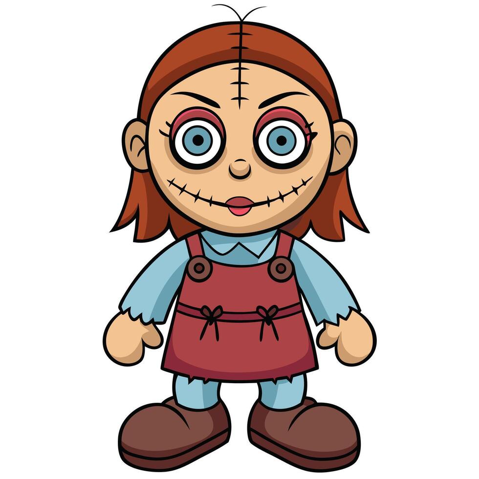 Cartoon illustration of creepy halloween voodoo doll for holiday themed designs vector
