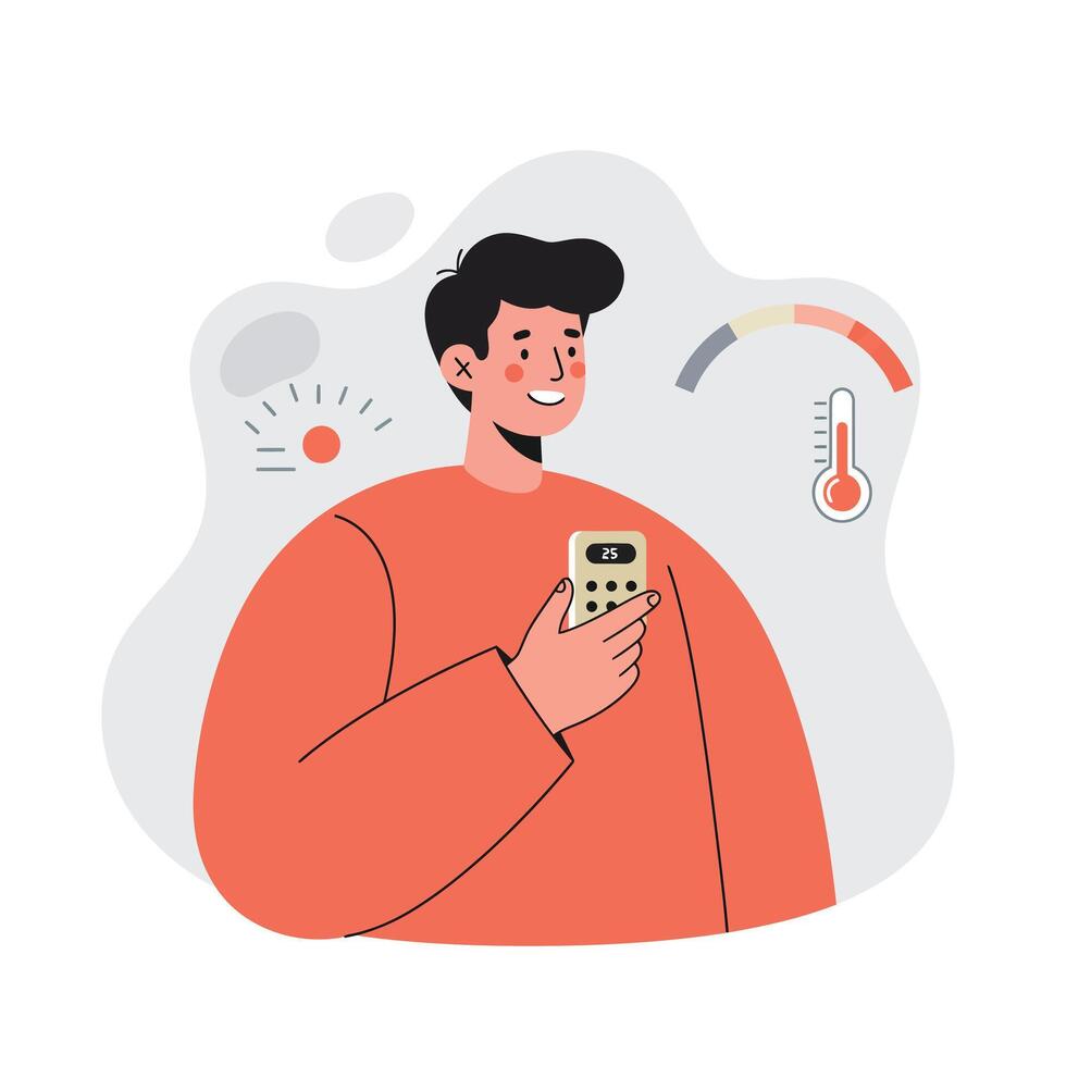 Man Using Digital Thermometer for Fever Check in Health Monitoring Concept Illustration vector