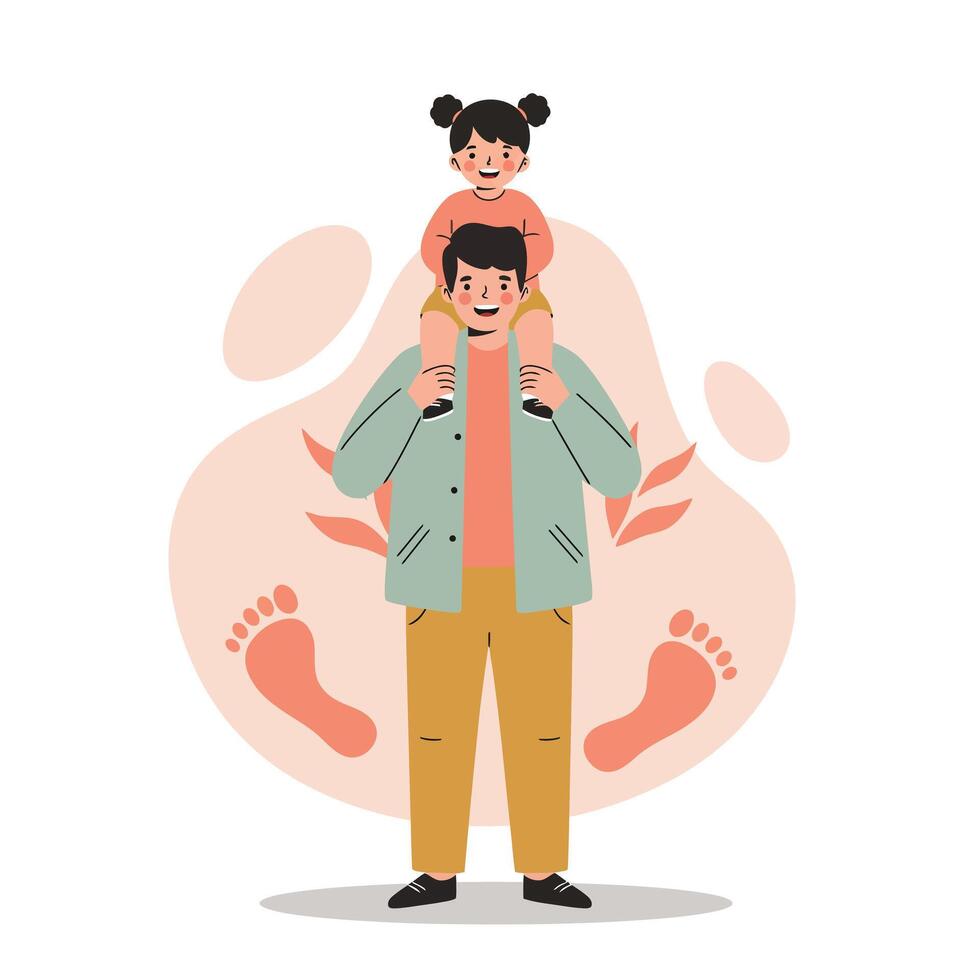 Father carrying happy daughter on shoulders family bonding and playful moment illustration vector