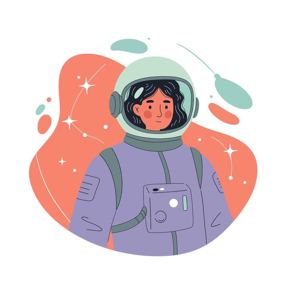 Female astronaut in space suit with starry constellation background illustration vector