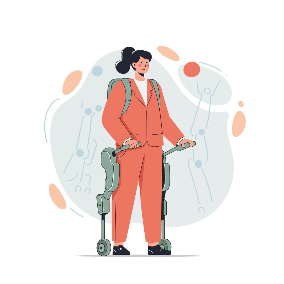 Woman Using Exoskeleton Device for Mobility Assistance in Modern Technology Illustration vector