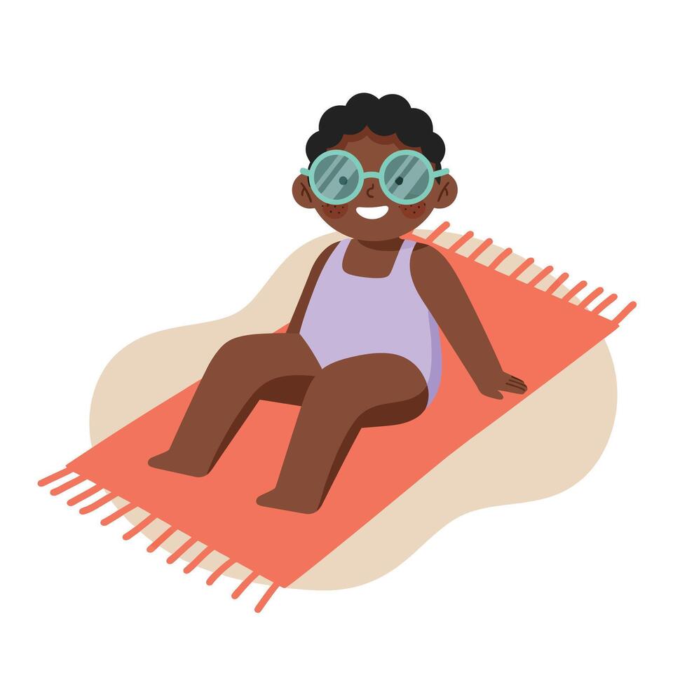 Child relaxing on beach towel wearing sunglasses summer style illustration vector