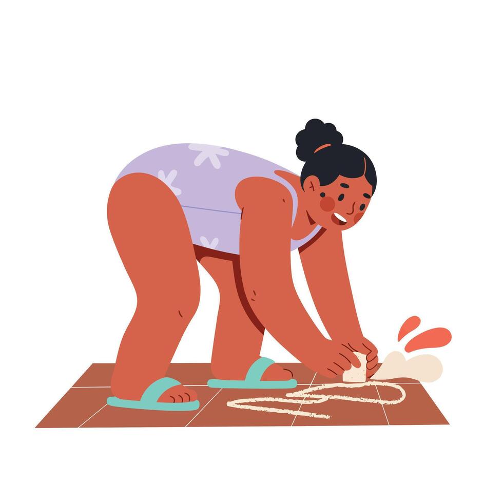 Girl drawing with chalk on floor in casual clothes creative activity illustration vector