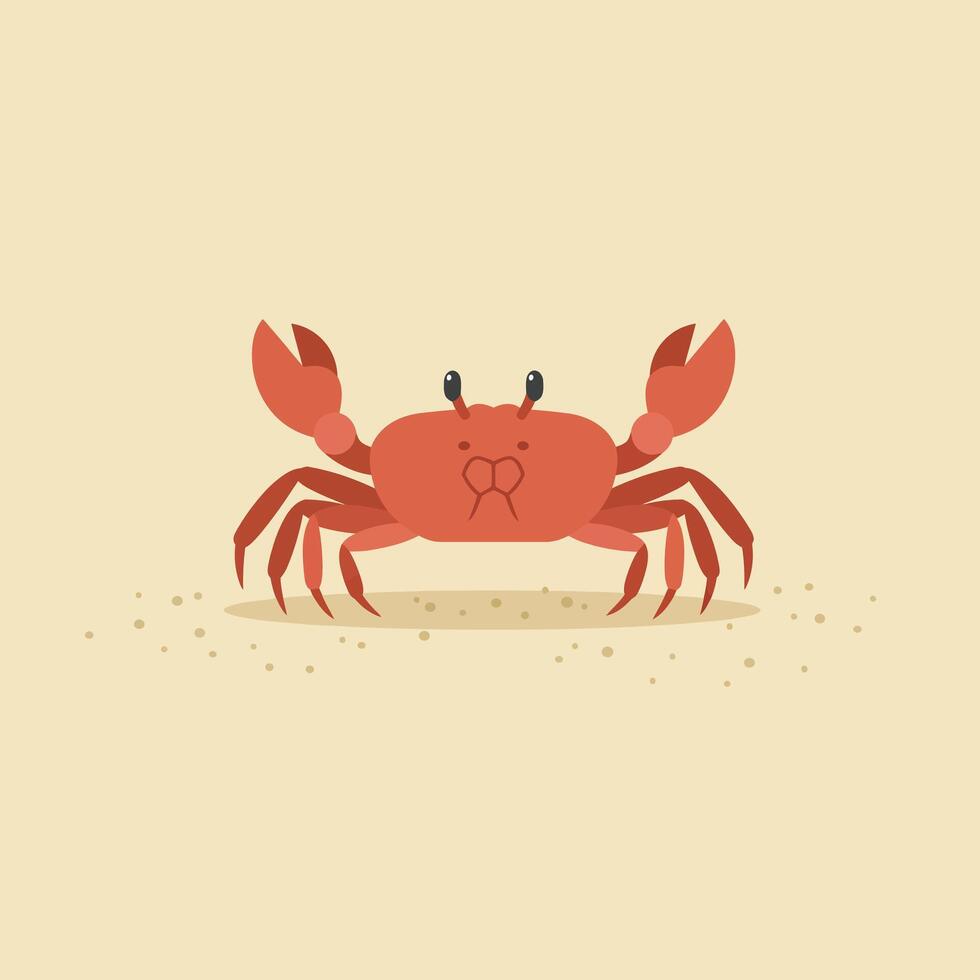 Red crab illustration with simple design on beige background for marine life and ocean themes vector