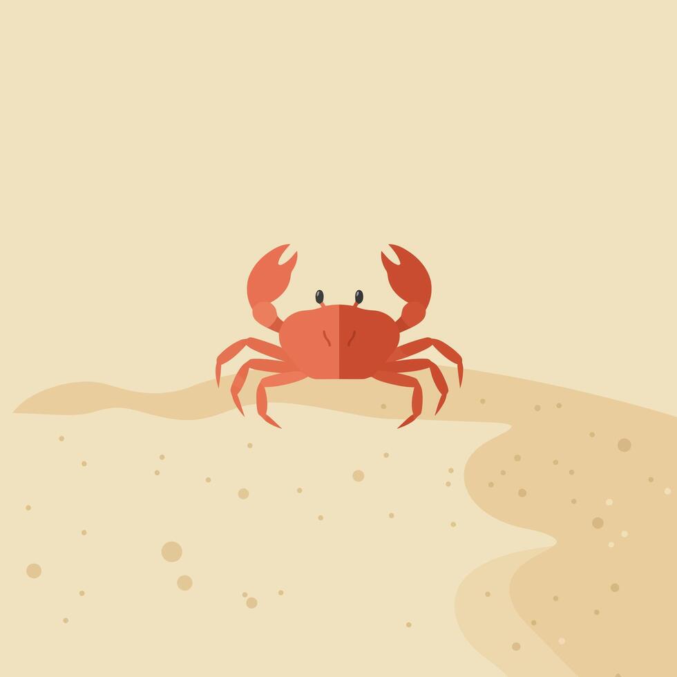 Red crab walking on sandy beach shore illustration with beige background natural scene vector