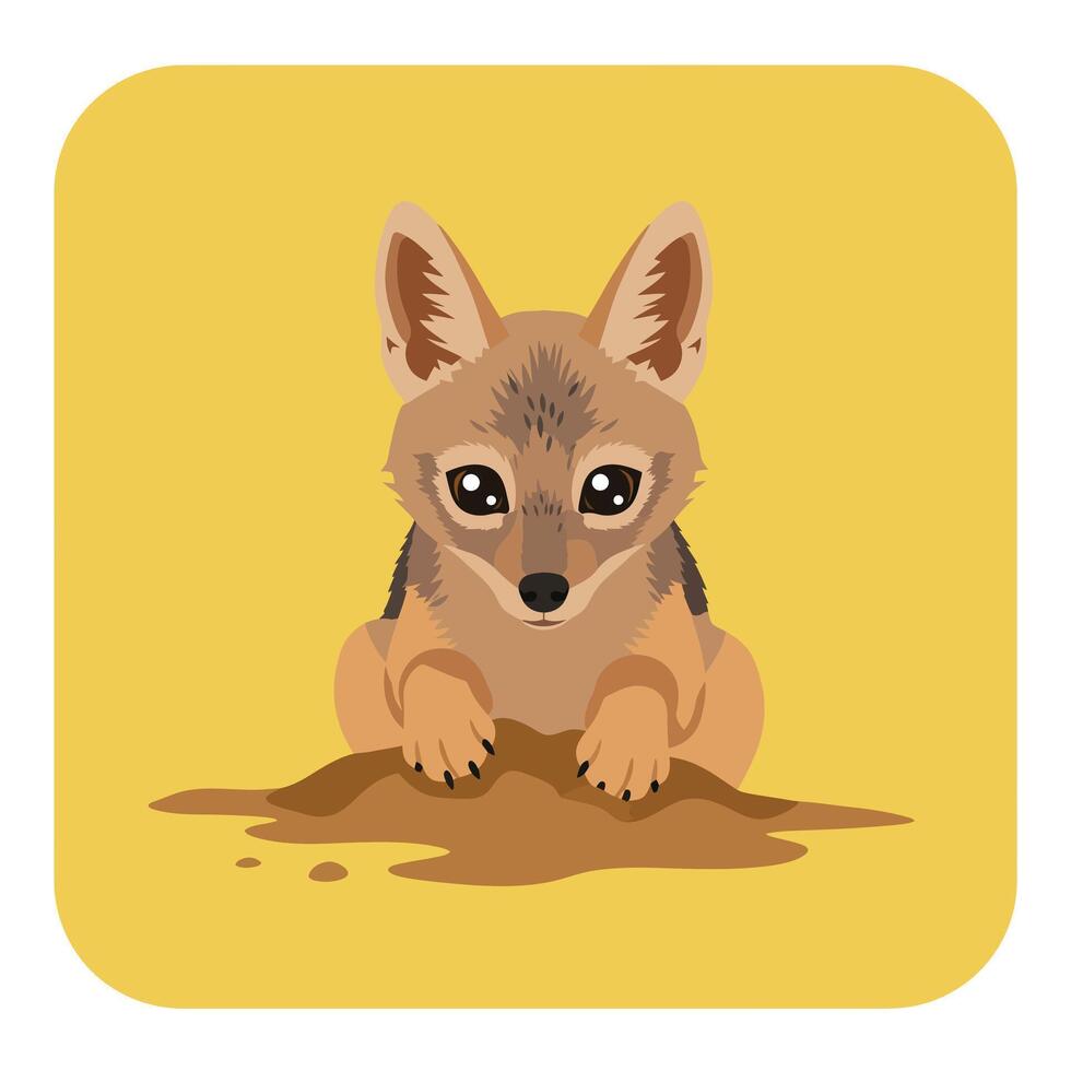 Cute wild jackal resting on dirt mound with alert expression in nature background illustration vector