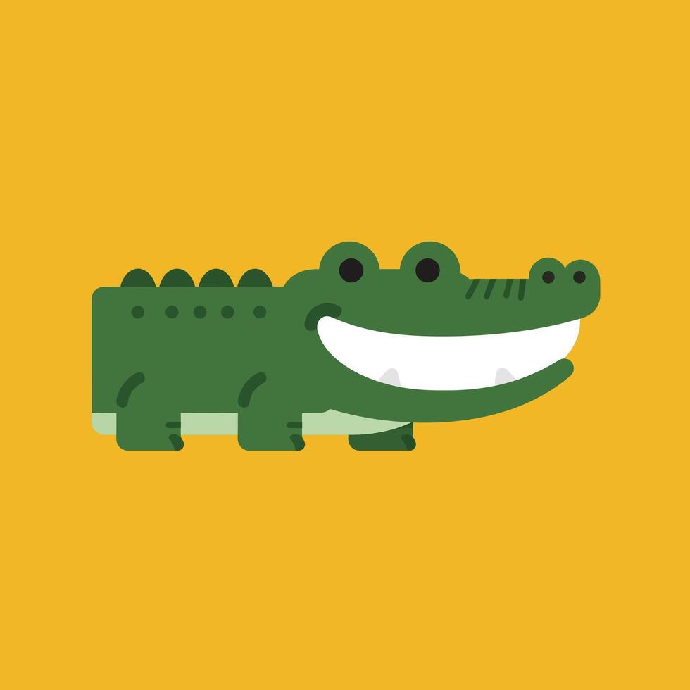 Crocodile cartoon illustration with big smile on yellow background design for kids and fun projects vector