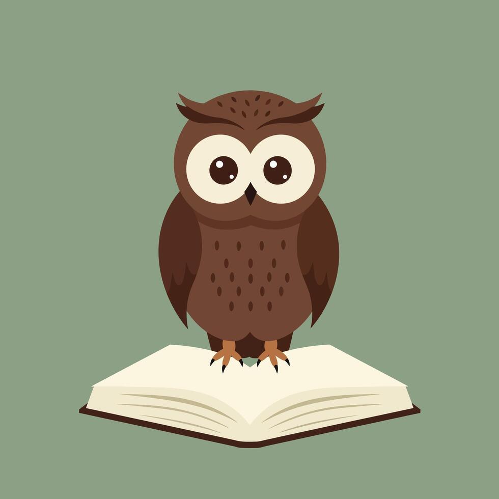 Owl perched on open book educational wisdom and knowledge concept illustration vector