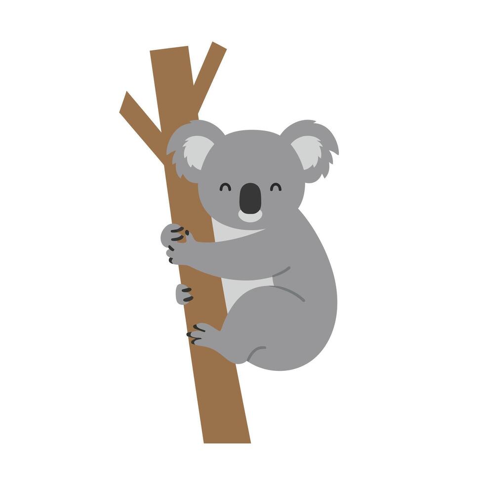 Koala climbing tree branch simple cartoon style animal wildlife illustration design vector