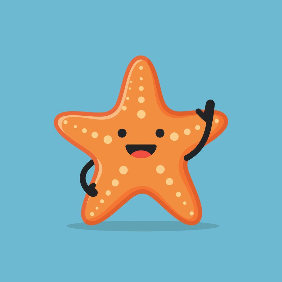 Starfish character waving with happy expression on blue background illustration vector