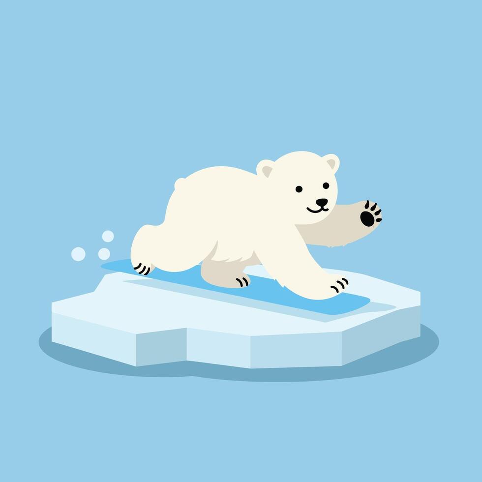 Polar bear walking on floating ice block in cold environment illustration with blue background vector