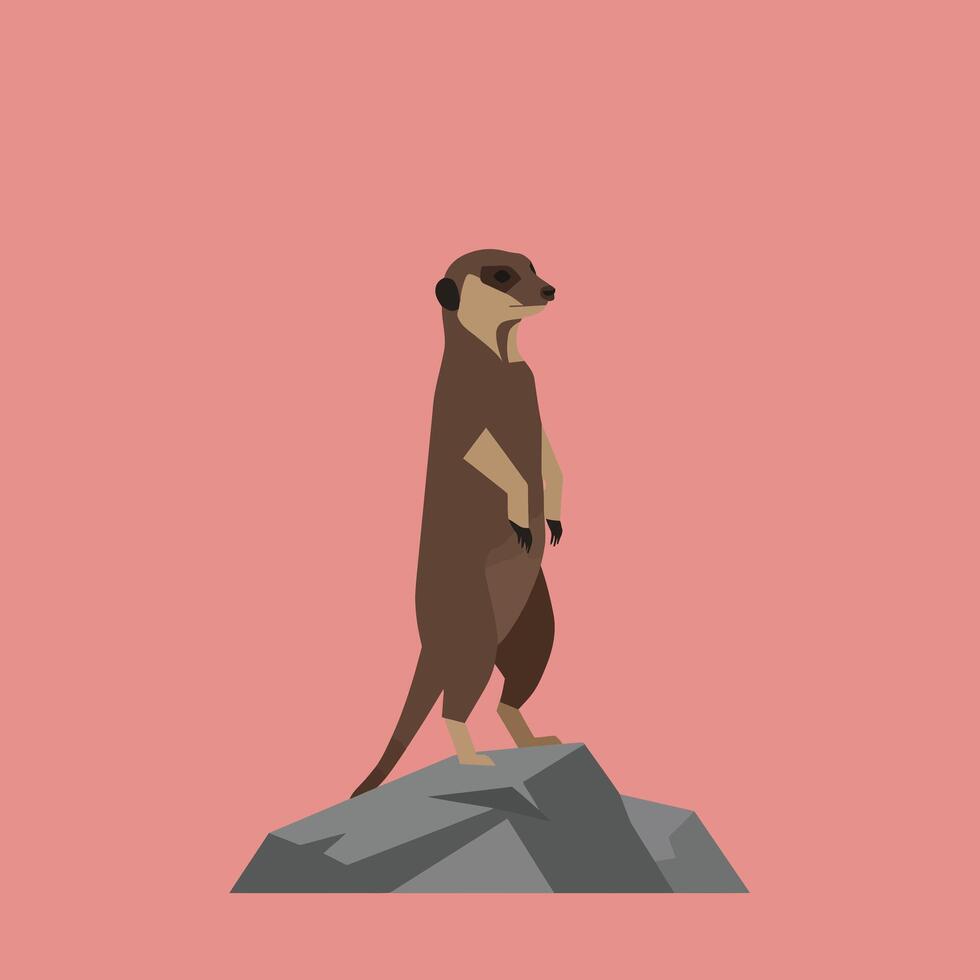 Meerkat Standing Alert on Rock Illustration with Pink Background Art vector