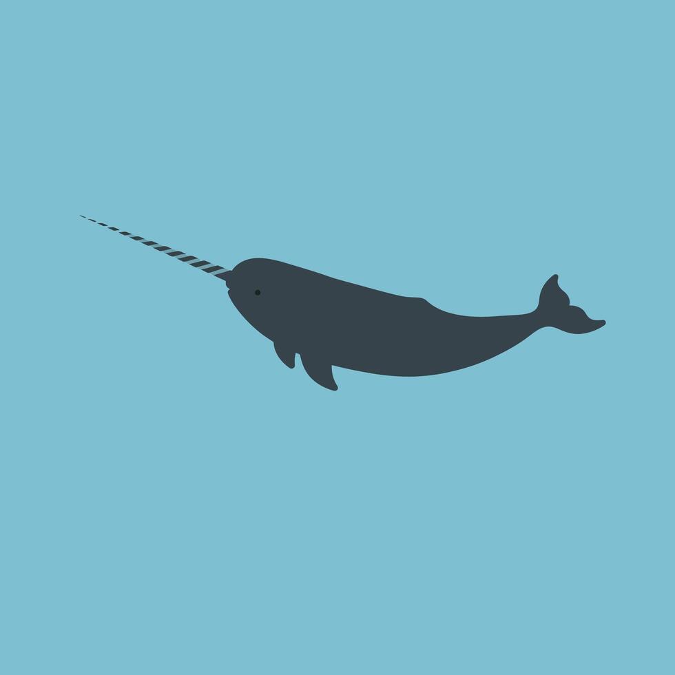 Narwhal silhouette swimming in blue ocean background illustration design vector