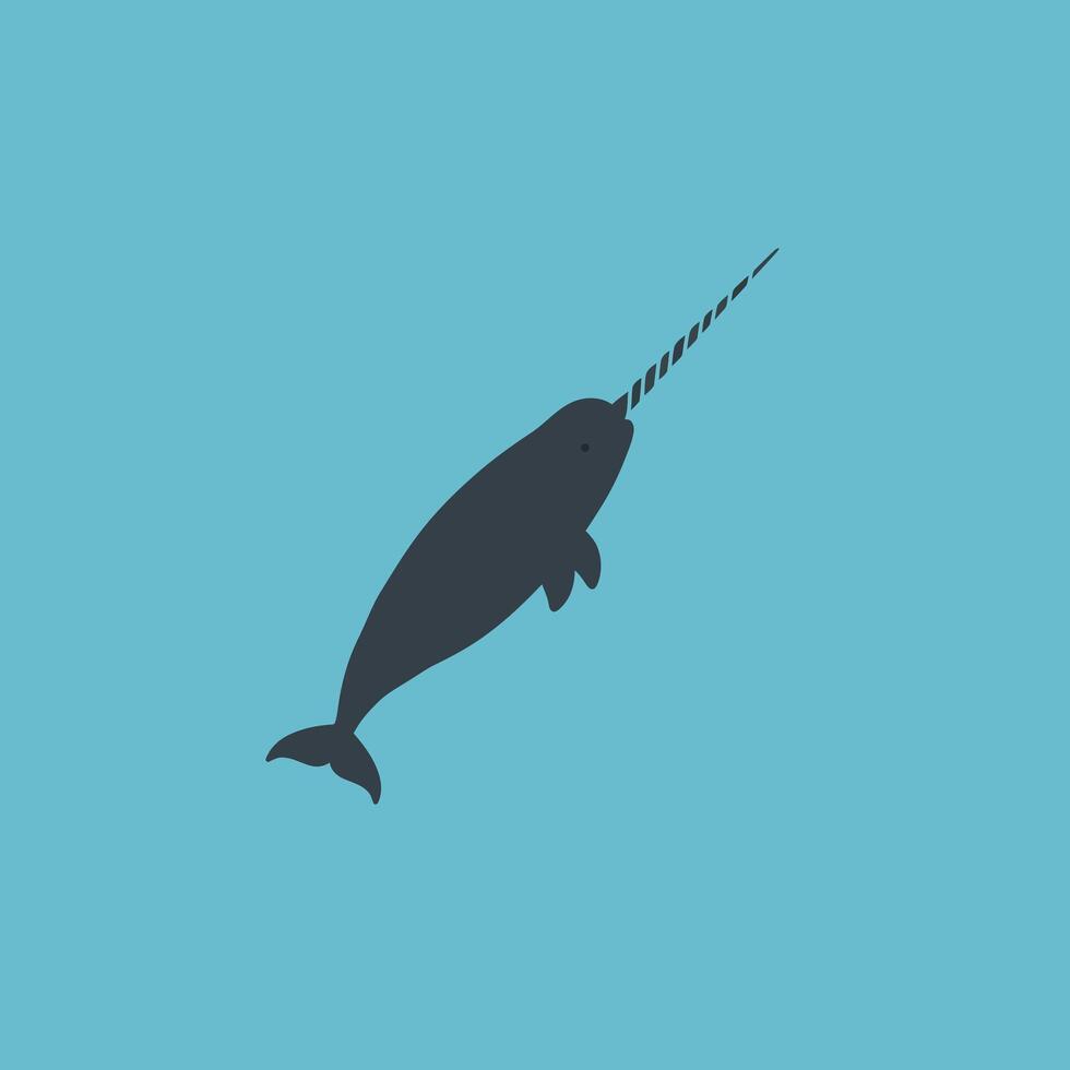 Narwhal silhouette swimming underwater with blue background illustration for marine wildlife designs vector