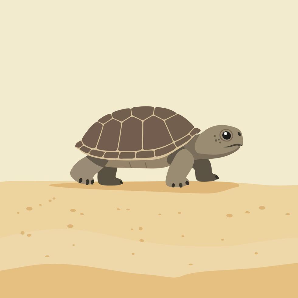 Turtle walking on sandy ground in minimalistic illustration with neutral tones and simple design vector