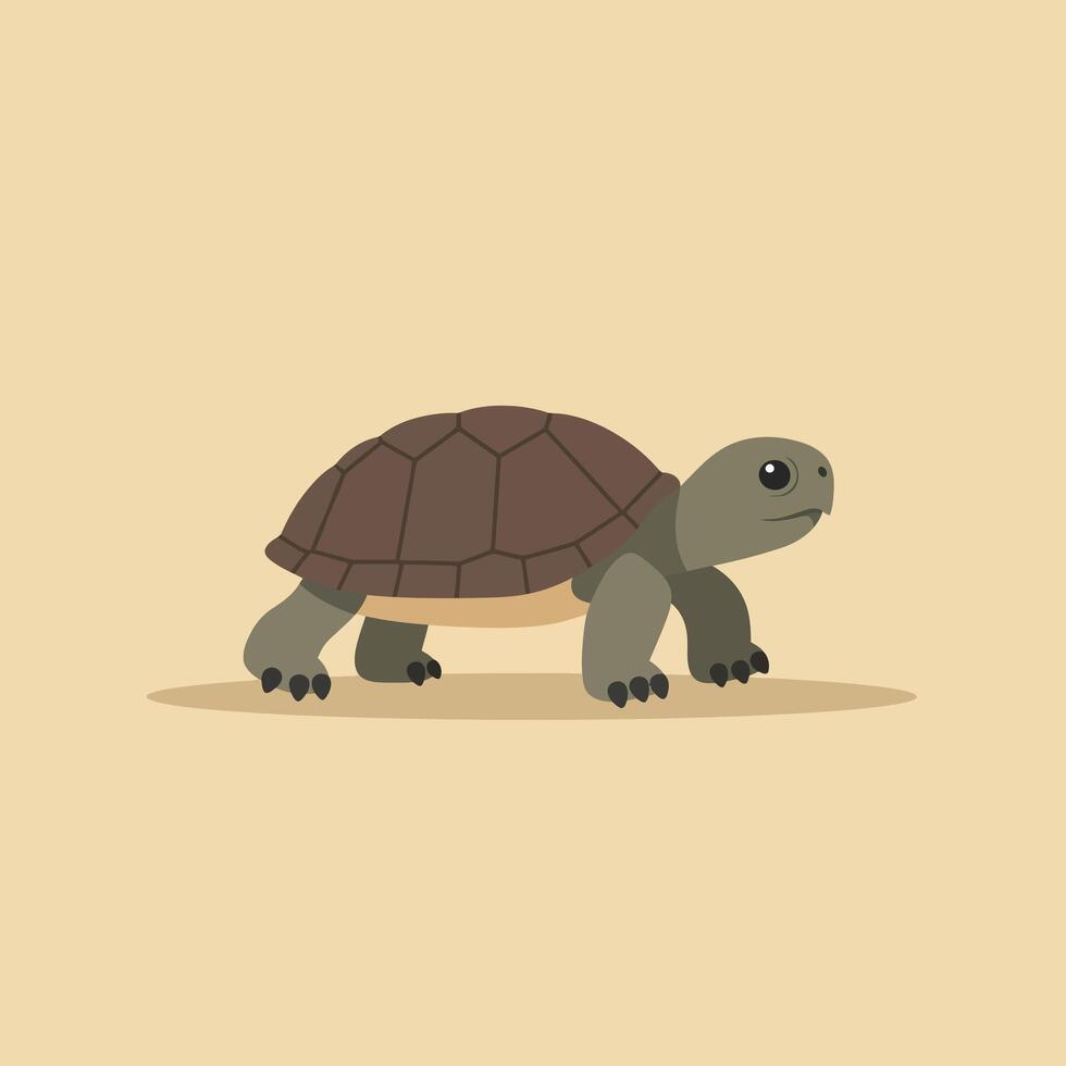 Turtle walking on beige background simple illustration animal wildlife nature design vector