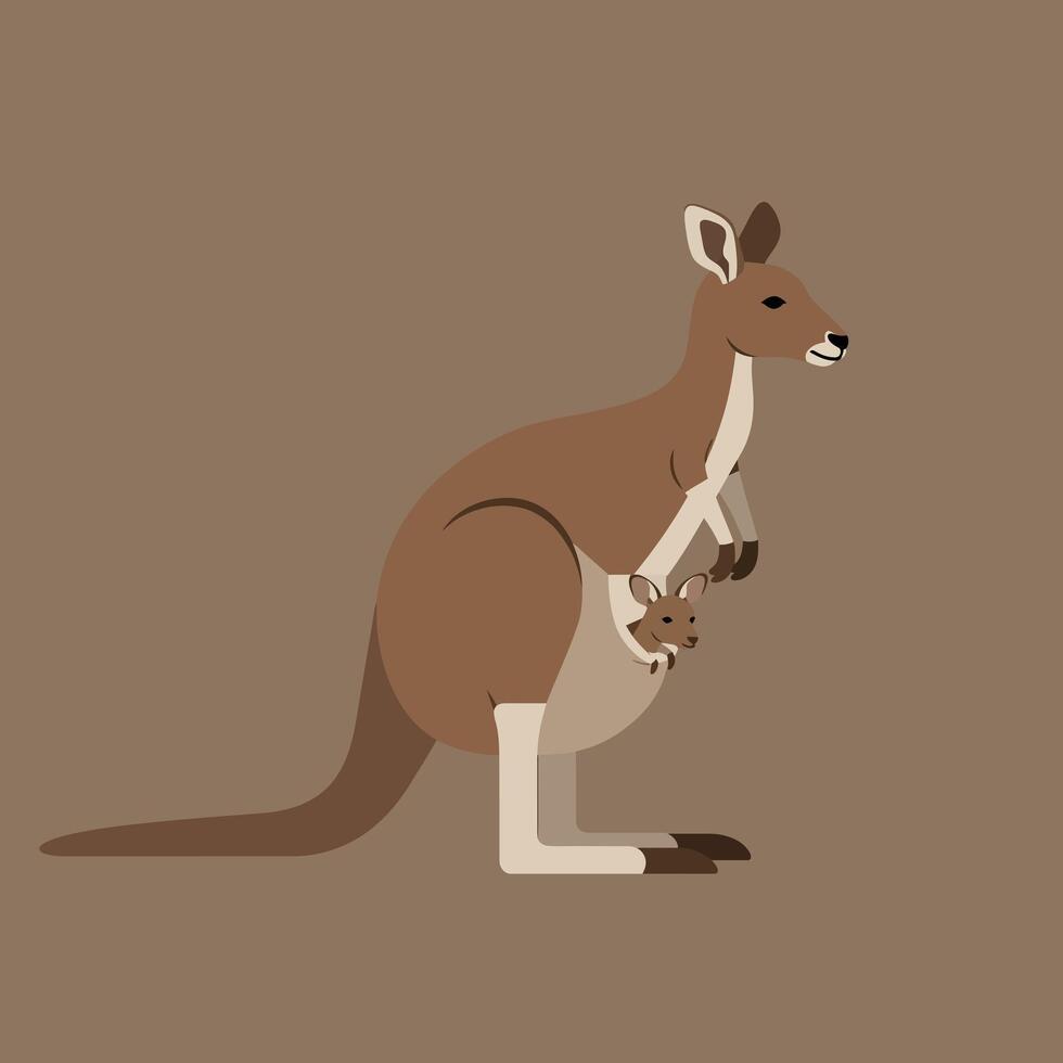 Kangaroo with Baby in Pouch Illustration on Brown Background Natural Animal Design vector