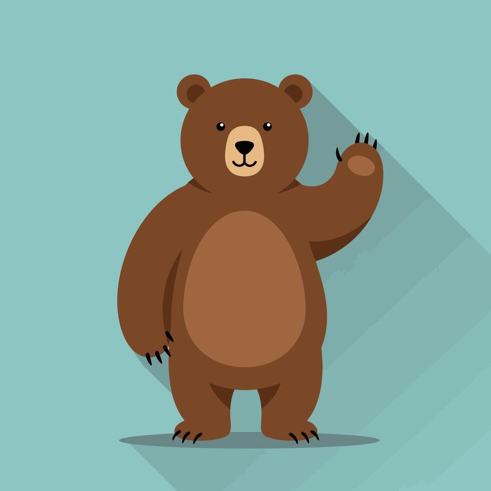 Friendly waving brown bear with claws standing on blue background illustration vector