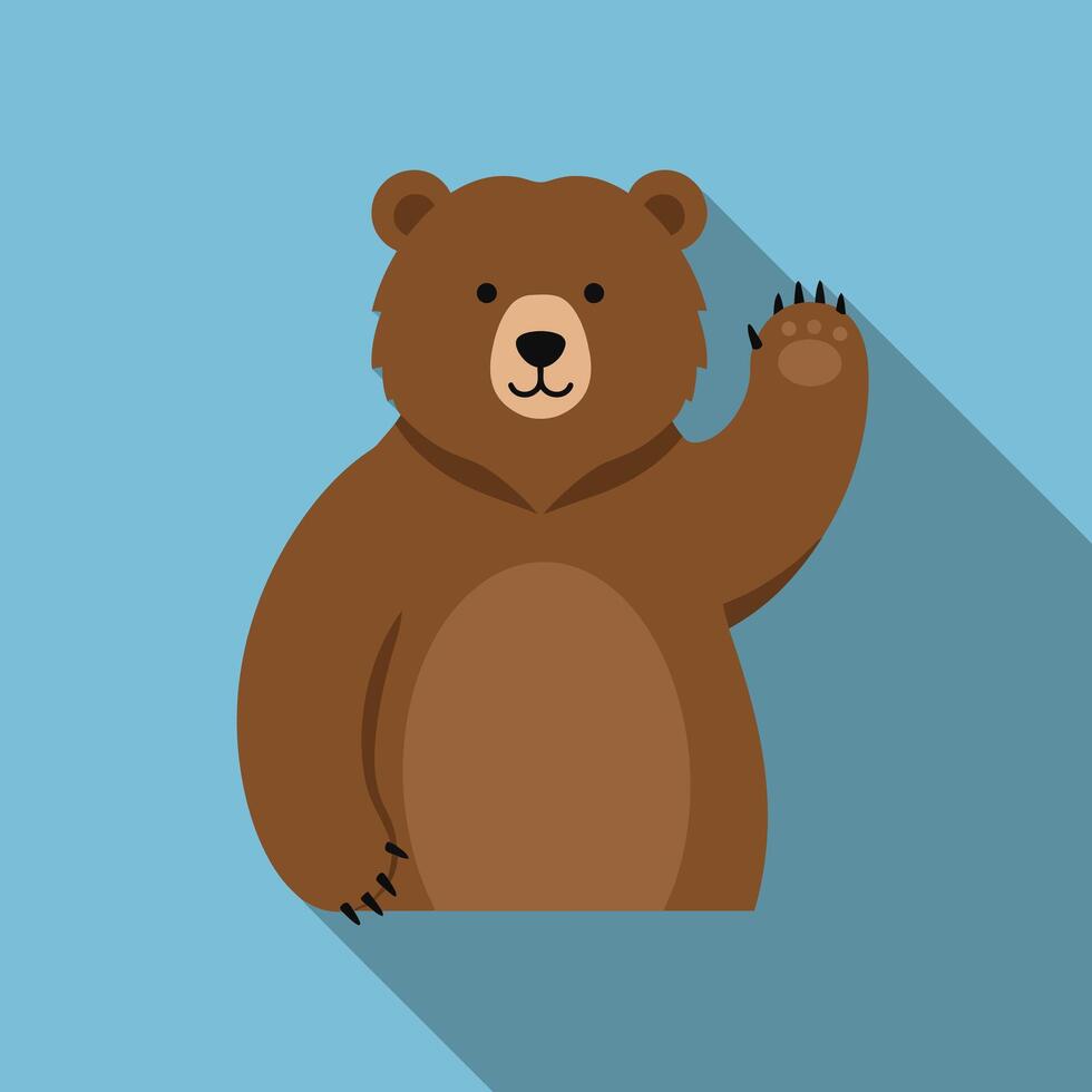 Brown bear waving with extended paw flat illustration in square format on blue background vector