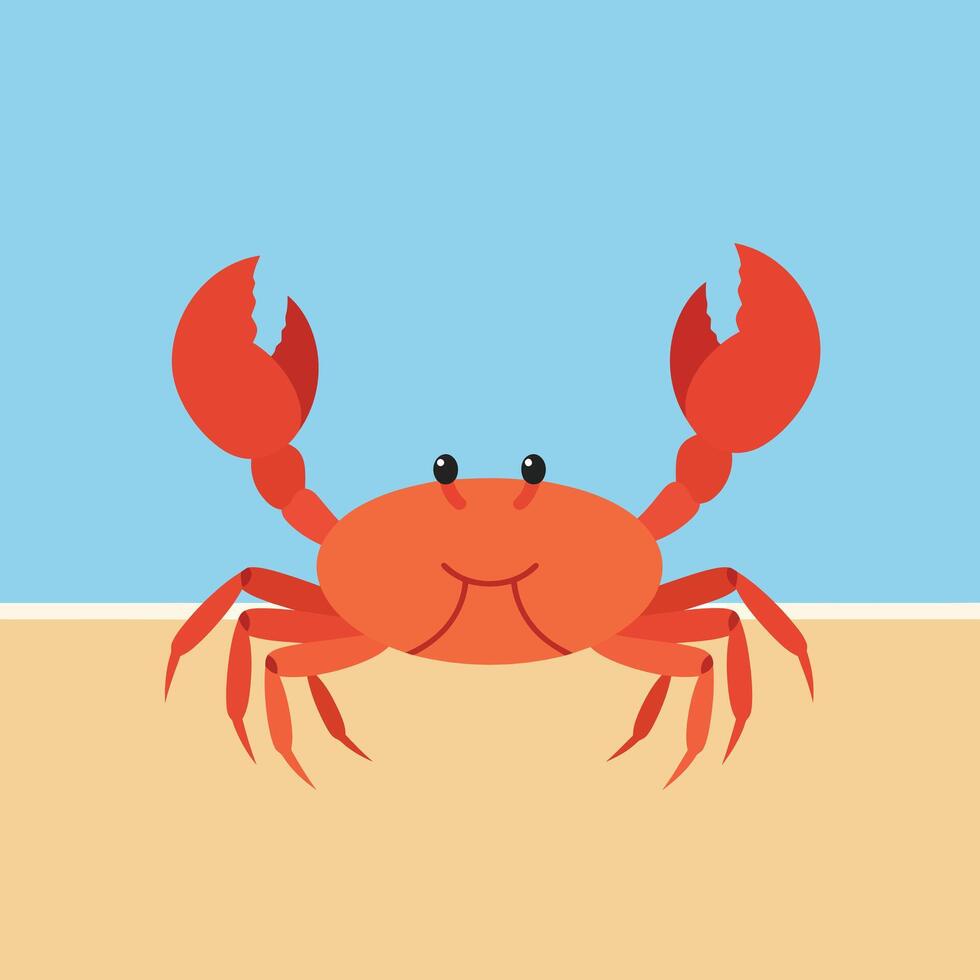 Red Crab on Sandy Beach Illustration with Blue Sky Background for Coastal Themes vector