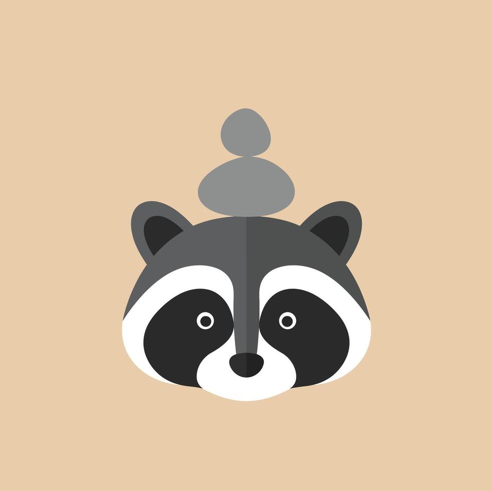 Minimalist raccoon face illustration with neutral beige background in simple geometric style for children and design projects vector