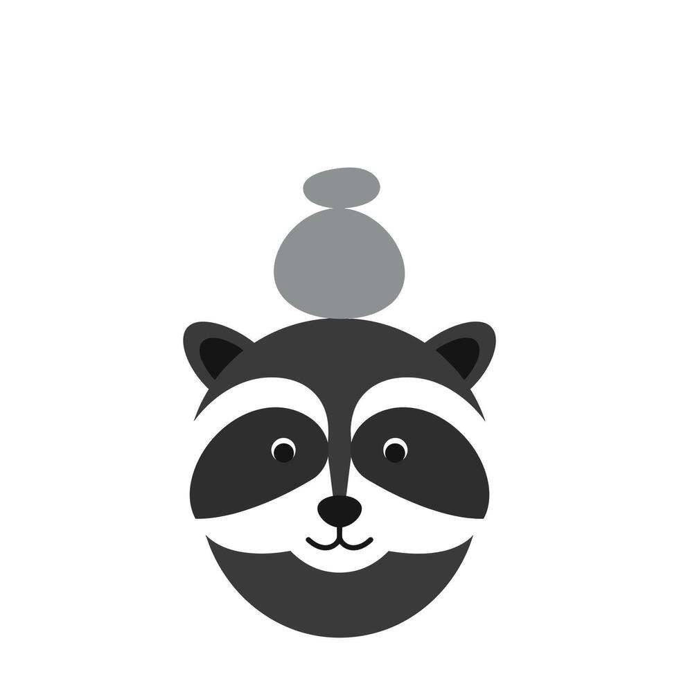 Simple graphic illustration of a raccoon face with balanced stones in minimalist style vector