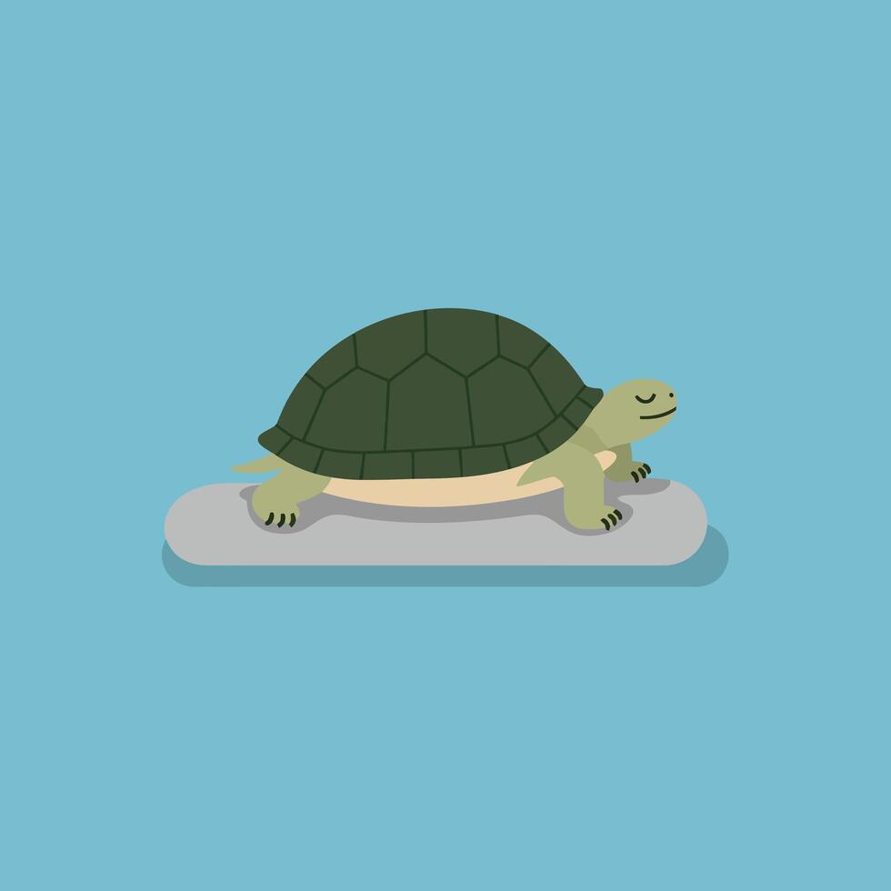 Turtle resting peacefully on flat surface with blue background simple nature illustration vector