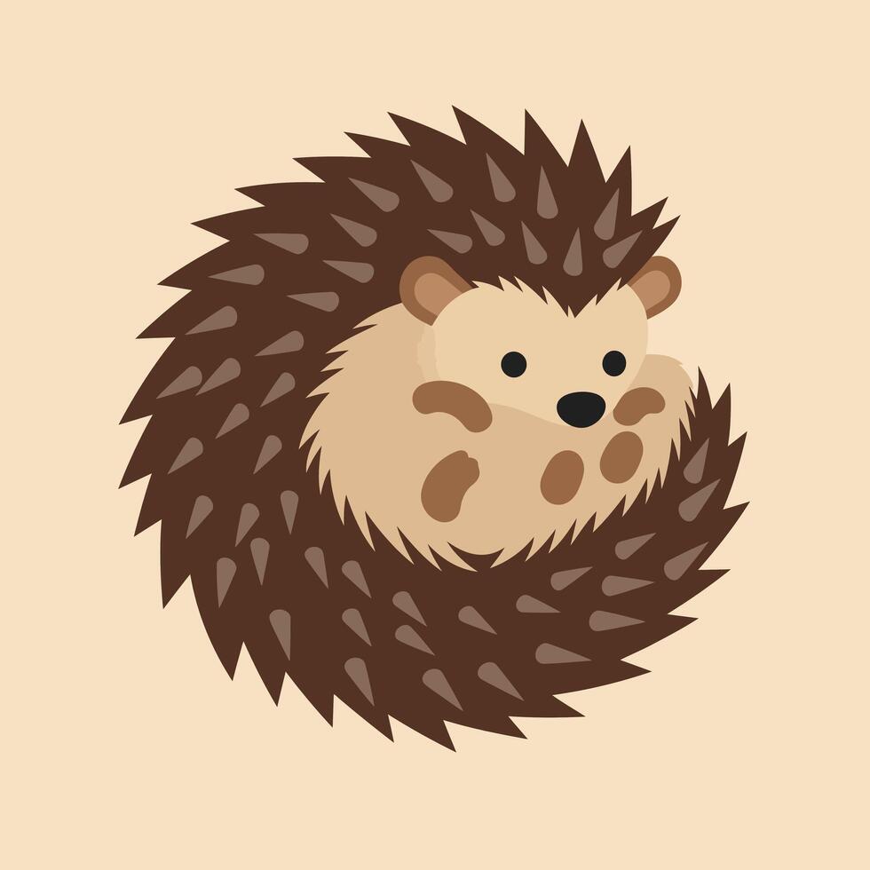 Hedgehog curled up in a cozy ball with brown and beige colors illustration for animal design and nature themes vector