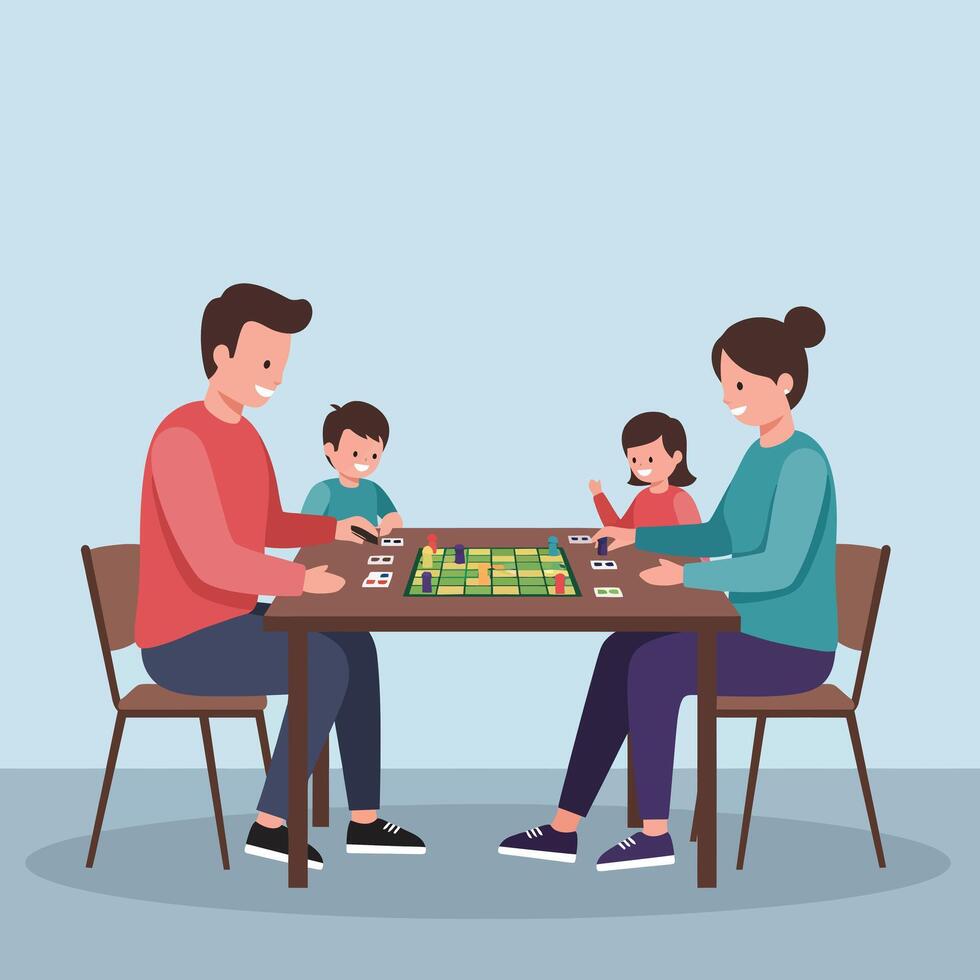 Family Playing Board Game Together at Home Enjoying Quality Time and Fun Activity with Parents and Children vector