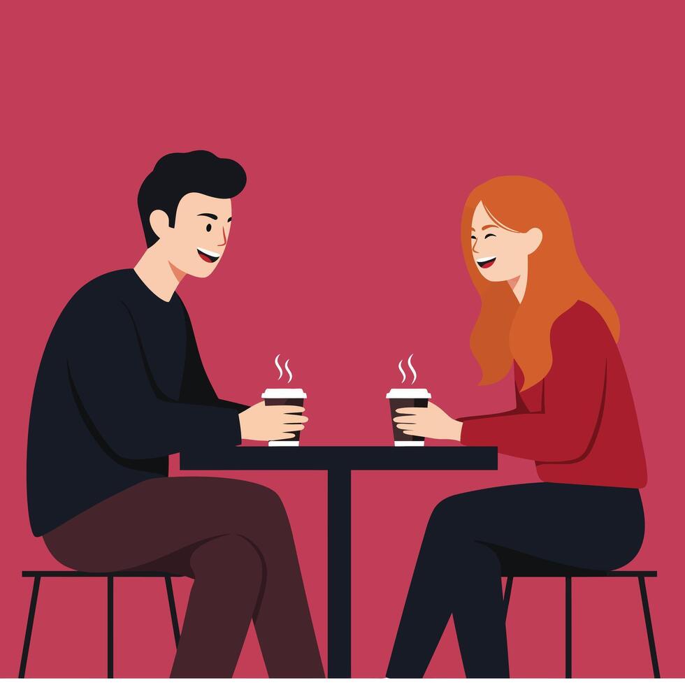 Couple enjoying coffee drinks together sitting at table in casual lifestyle scene illustration vector