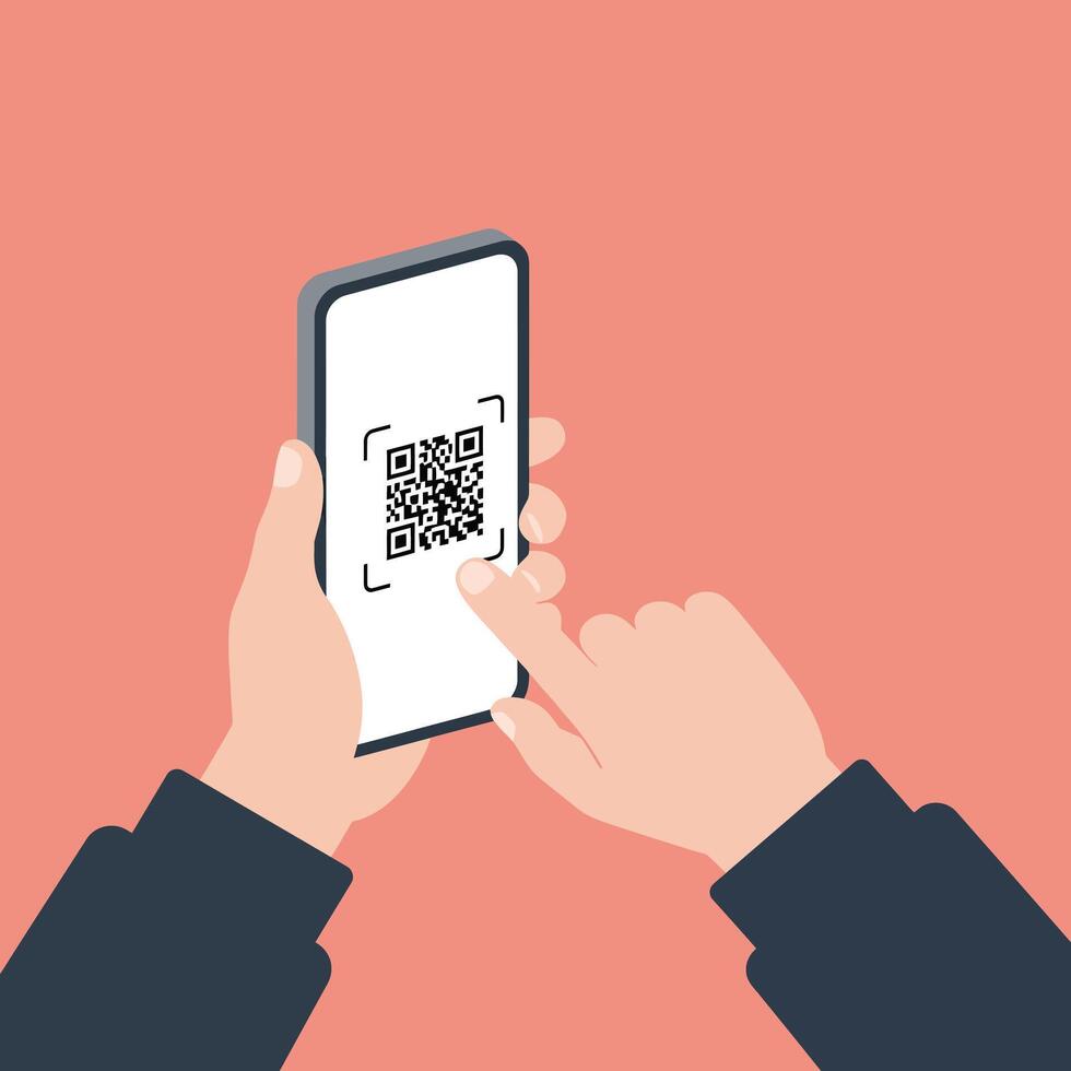 Smartphone with QR code scanning on screen in flat style for digital payment or information access illustration vector