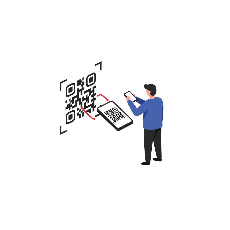 Man scanning QR code with smartphone digital technology concept illustration in simple style vector