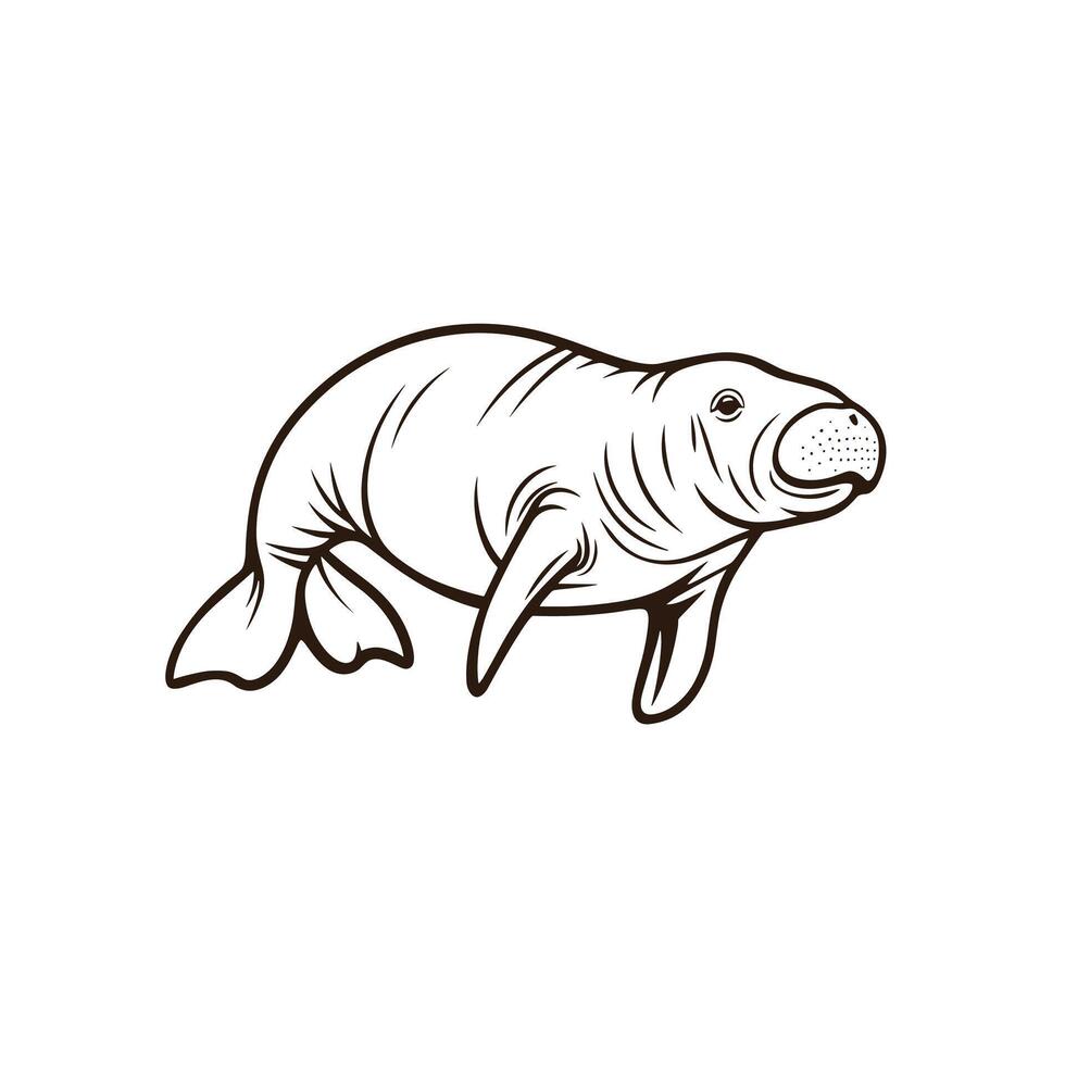 Minimalist Of Manatee Icon Set on White Background vector