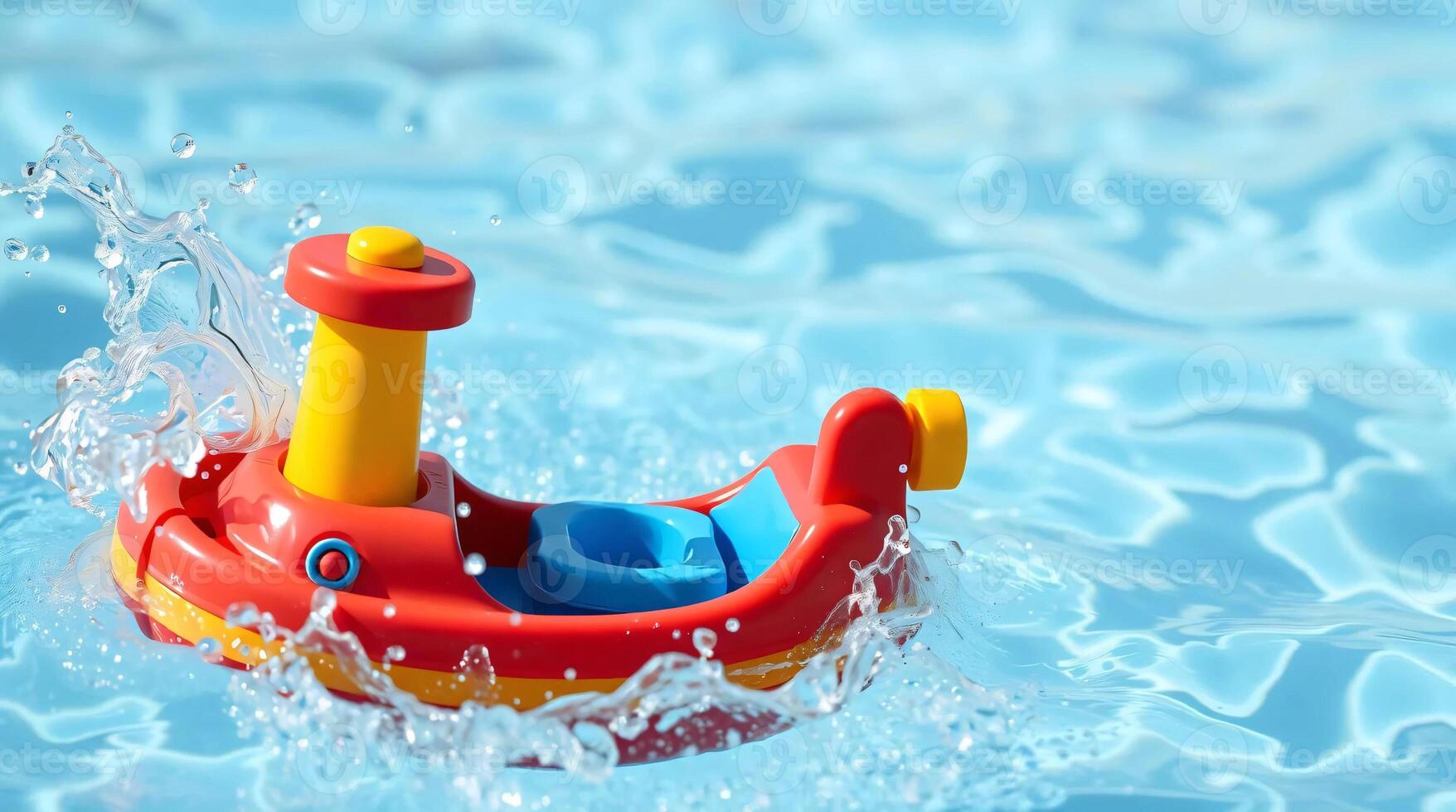 A toy boat is floating in the water photo