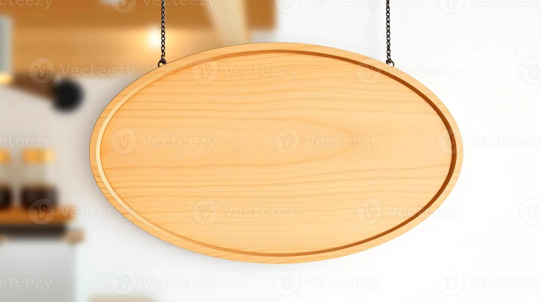 Wooden round sign hanging on the wall photo