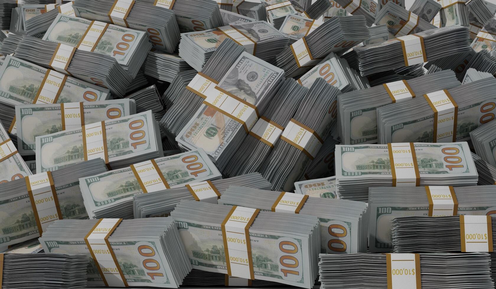 Money pile, banknotes, lots money, 3D illustration photo