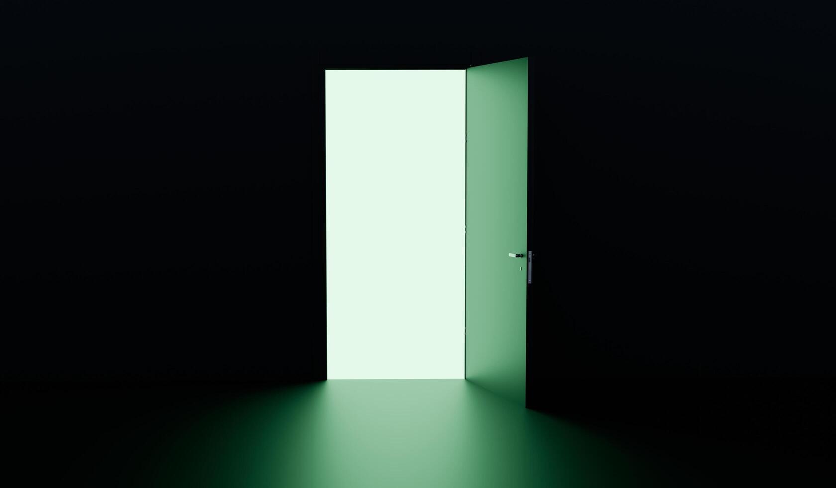 Light through door, open door, lighted corridor, 3D illustration photo
