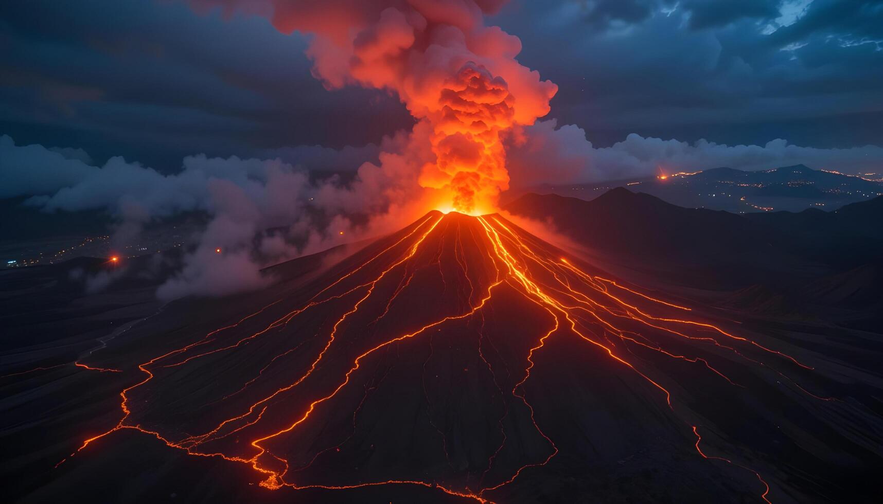 Fuego Volcano Eruption at Night Photorealistic Lava Disaster AI Image photo